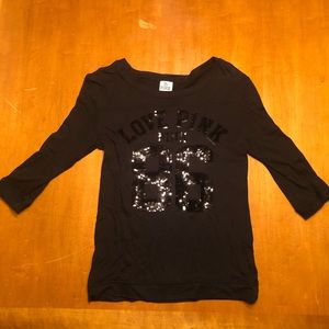 PINK Black Sequin 3/4 Length Shirt